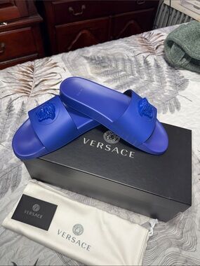 Versace Men's Royal Blue Medusa Slide Sandals